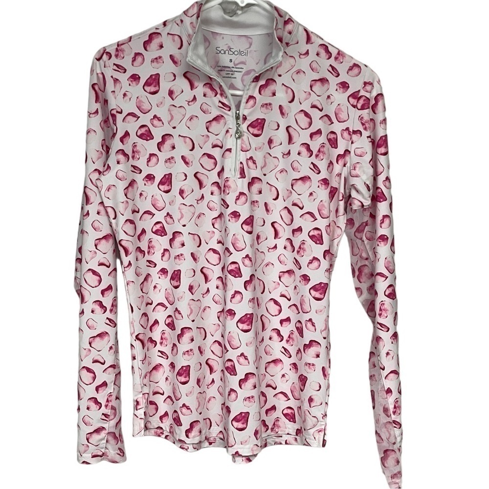 SanSoleil UPF 50 Golf Quarter Zip Pullover Pink White Small